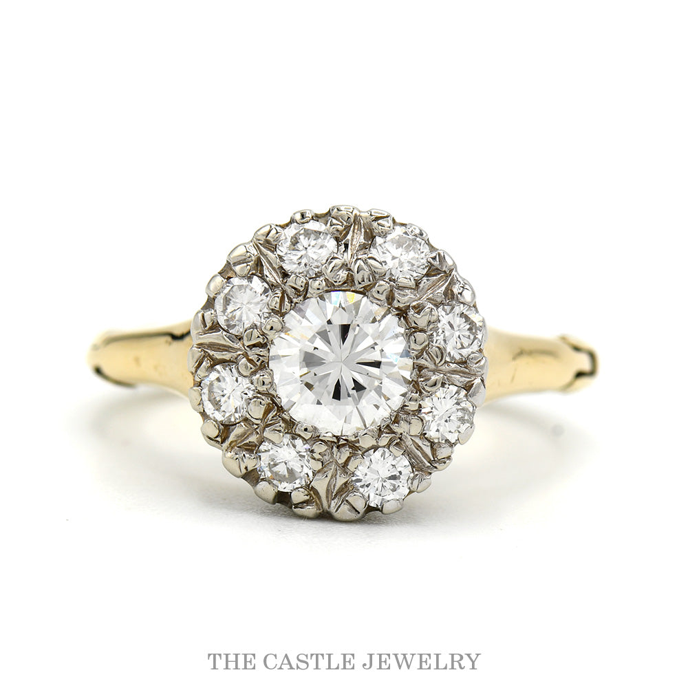 1cttw Diamond Cluster Ring with Arthritic Shank in 14k Yellow Gold