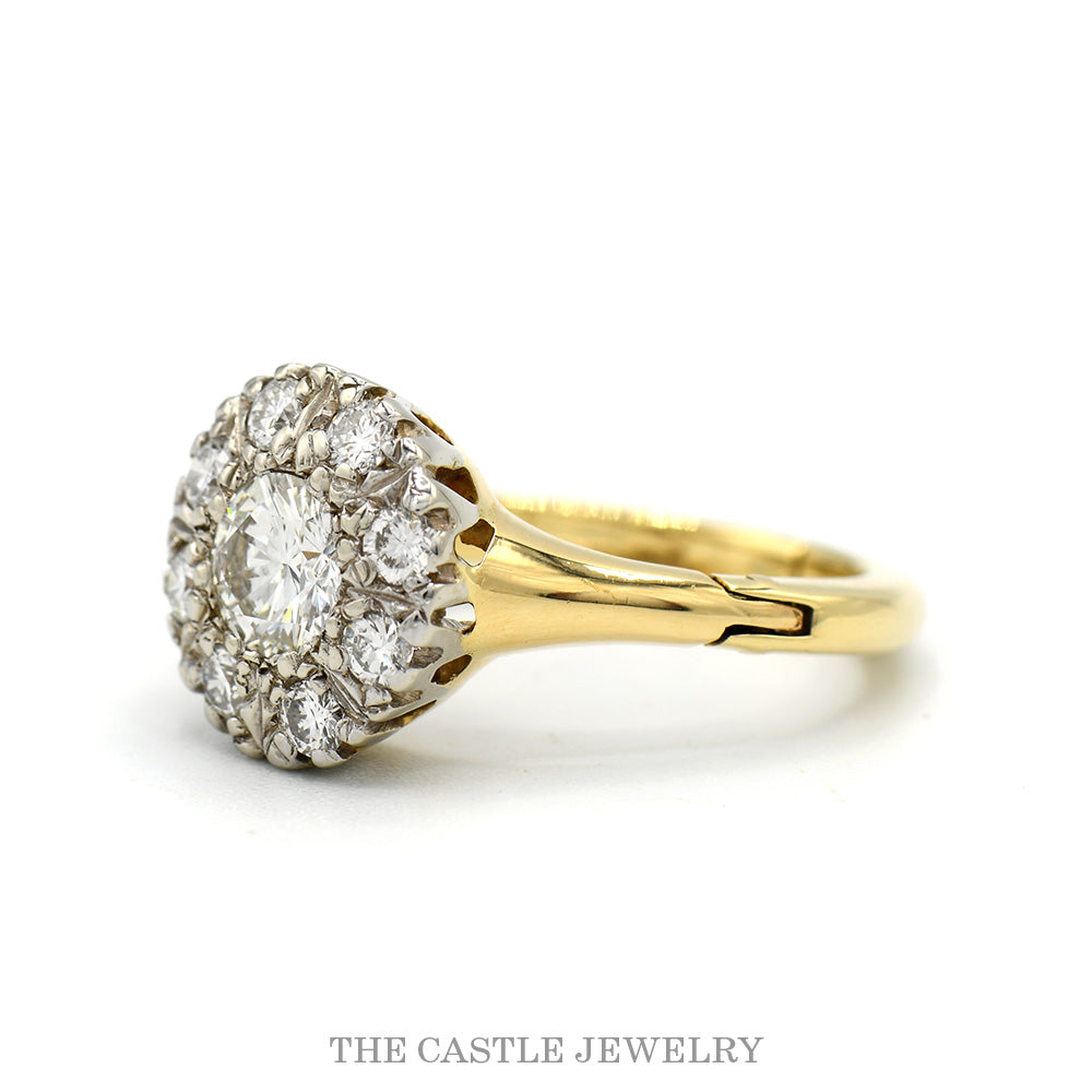 1cttw Diamond Cluster Ring with Arthritic Shank in 14k Yellow Gold