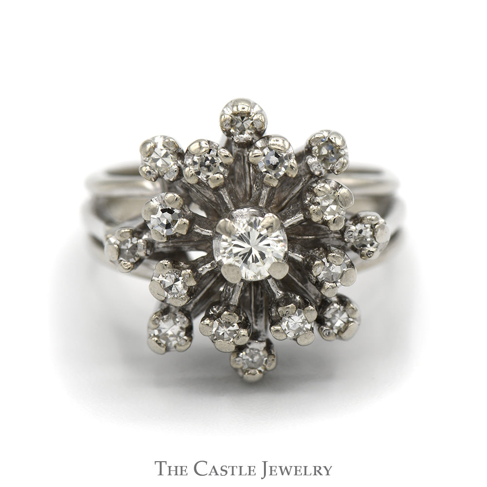 1/2cttw Flower Shaped Diamond Cluster Ring in 14k White Gold