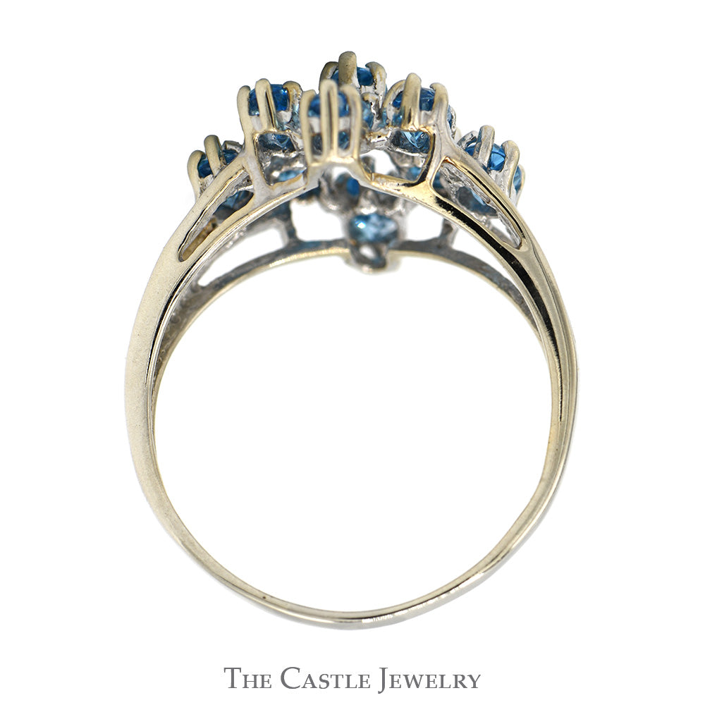 Marquise Cut Blue Topaz Cluster Ring with Split Shank Sides in 10k White Gold