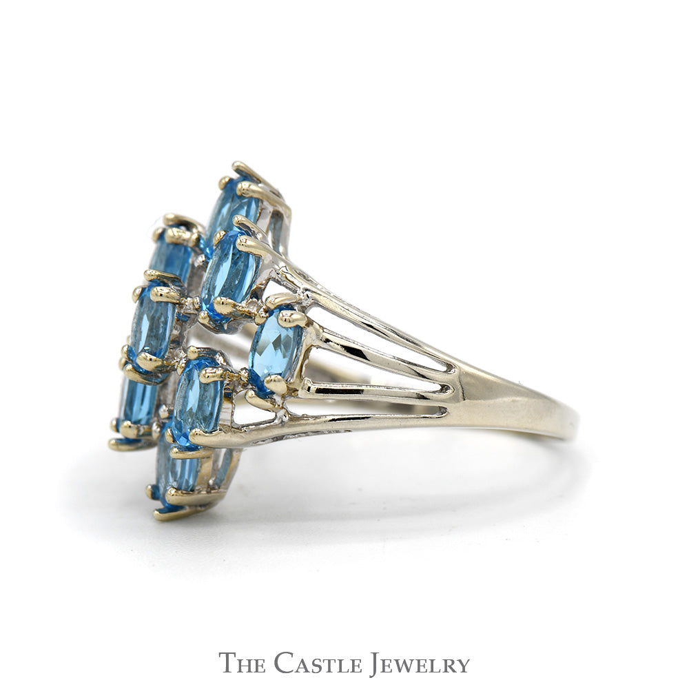 Marquise Cut Blue Topaz Cluster Ring with Split Shank Sides in 10k White Gold