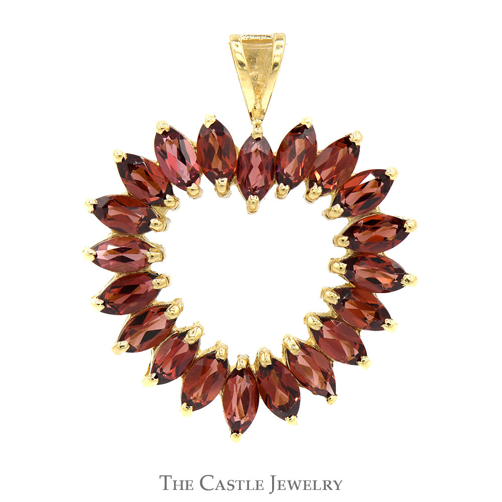 Heart Shaped Pendant of Marquise Garnets in 10k Yellow Gold