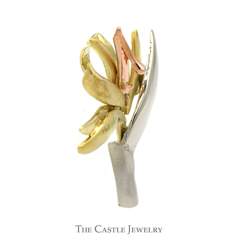 Tri-Gold Flower Designed Pendant in 14k White, Yellow and Rose Gold