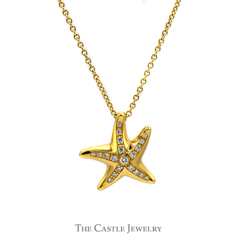 Tiffany & Co. Elsa Peretti Starfish Necklace with Diamond Accents on 18 inch Chain in 18k Yellow Gold