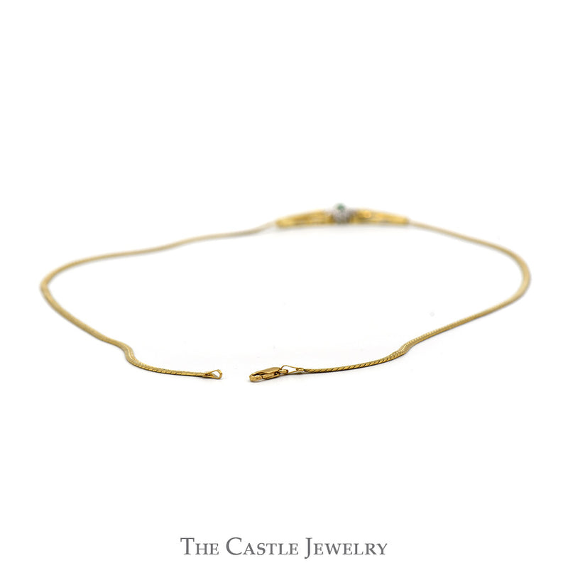 Marquise Shaped Chatham Emerald with Diamond Accents on Flat Link Necklace in 14k Yellow Gold