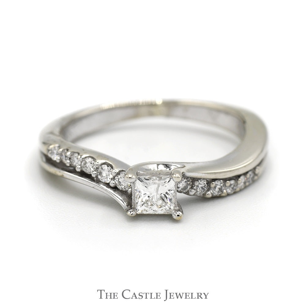 1/2cttw Princess Cut Diamond Solitaire with Round Diamond Accents in 14k White Gold