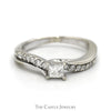 1/2cttw Princess Cut Diamond Solitaire with Round Diamond Accents in 14k White Gold - Thumbnail 1