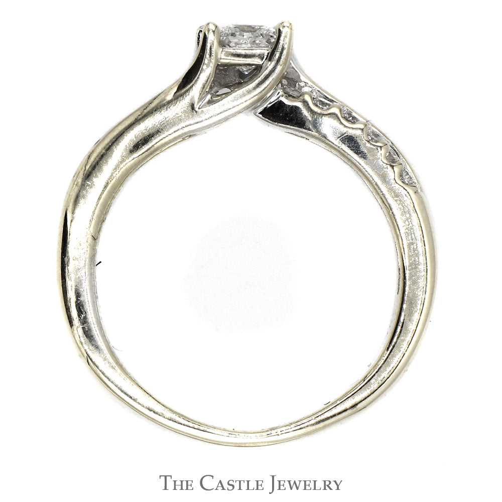 1/2cttw Princess Cut Diamond Solitaire with Round Diamond Accents in 14k White Gold