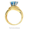 Pear Cut Blue Topaz Ring with Ridged Bypass Sides in 14k Yellow Gold - Thumbnail 2