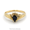 Pear Shaped Sapphire Ring with Round Diamond Accents in 14k Yellow Gold - Thumbnail 1