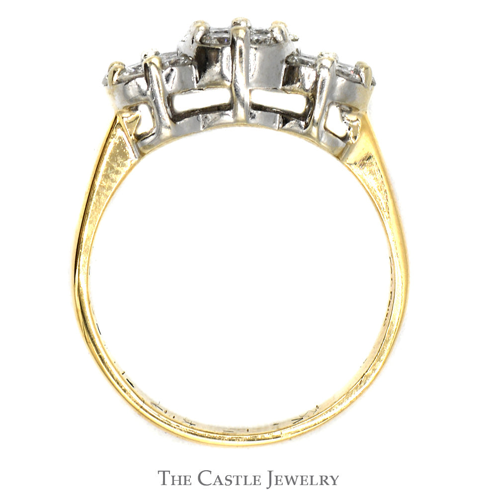1cttw Triple Flower Diamond Cluster Ring in 14k Yellow Gold