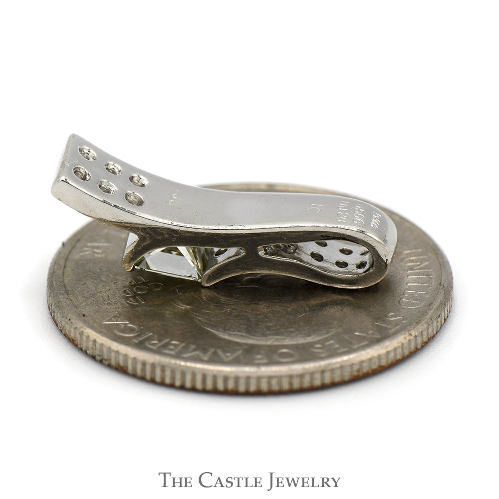 3/4cttw Princess Cut Diamond Pendant with Round Diamond Accents in Platinum Bar Mounting
