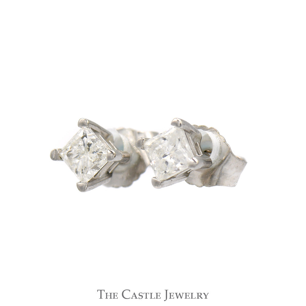 1/2cttw Princess Cut Diamond Stud Earrings in 14k White Gold Butterfly Pushbacks