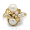 Pearl Cluster Ring with Open Leaf Design in 14k Yellow Gold - Thumbnail 1
