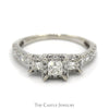 1cttw Three Stone Princess Cut Diamond Engagement Ring with Square Halos and Accents in 10k White Gold - Thumbnail 1