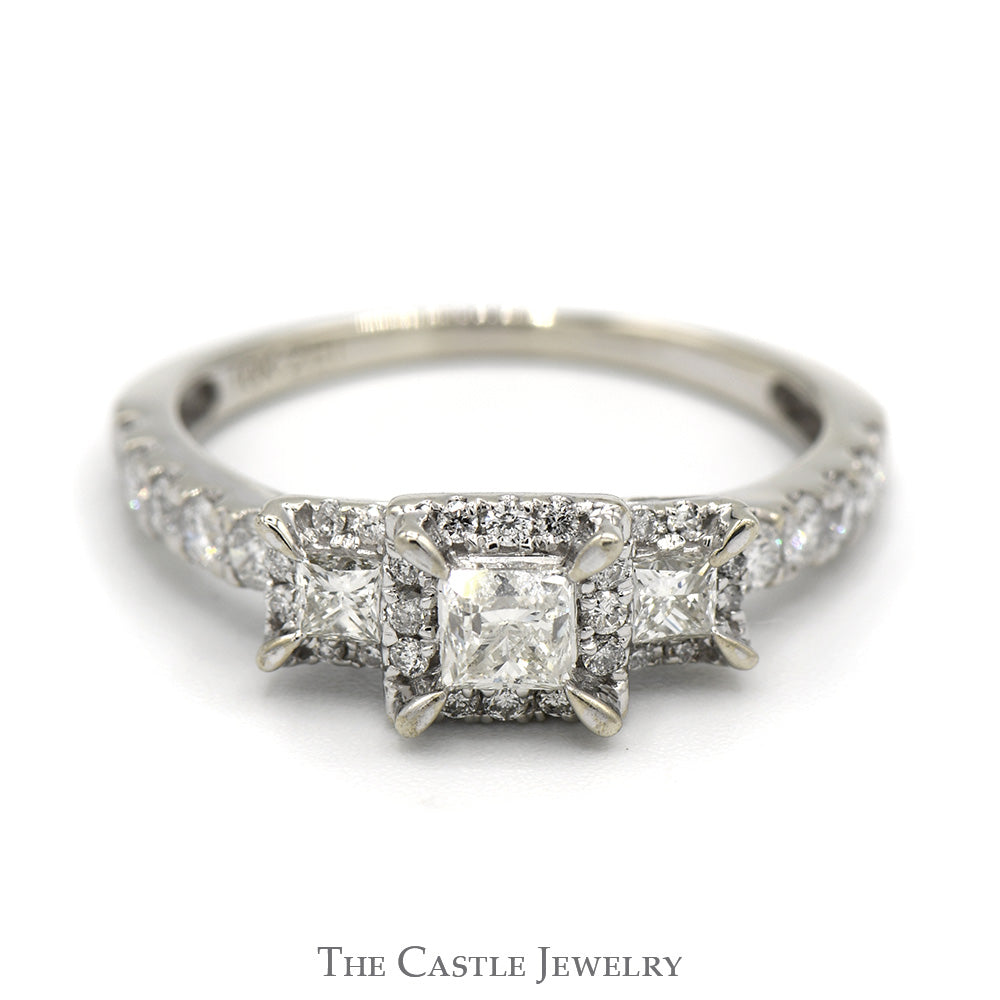 1cttw Three Stone Princess Cut Diamond Engagement Ring with Square Hal ...