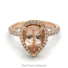 Pear Cut Morganite Ring with Diamond Halo and Accented Sides in 14k Rose Gold - Thumbnail 1
