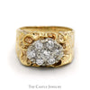 Oval Shaped Diamond Cluster Ring with Nugget Designed Sides in 10k Yellow Gold - Thumbnail 1