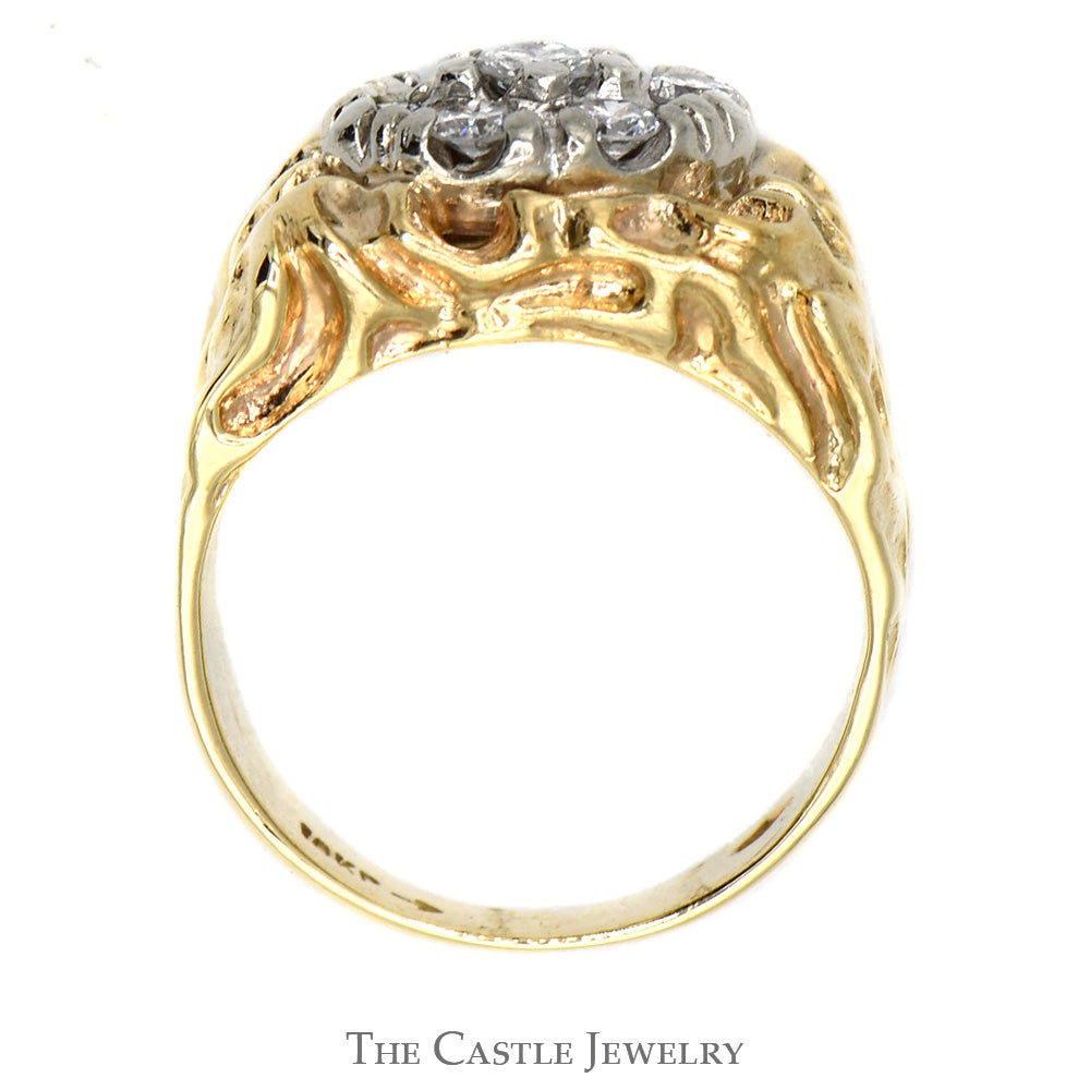 Oval Shaped Diamond Cluster Ring with Nugget Designed Sides in 10k Yellow Gold