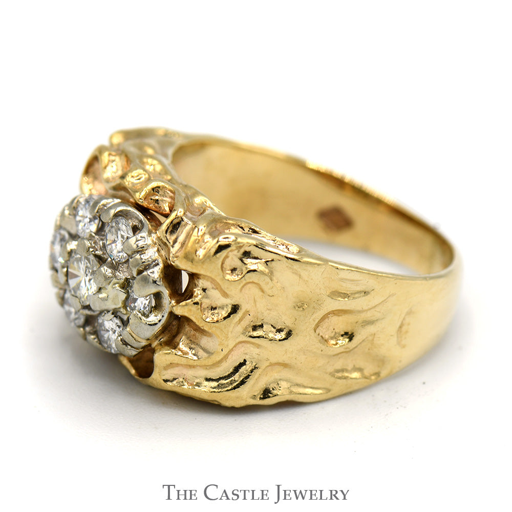 Oval Shaped Diamond Cluster Ring with Nugget Designed Sides in 10k Yellow Gold