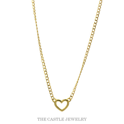 18.5 Inch Open Heart Necklace on Curb Link Chain in 10k Yellow Gold