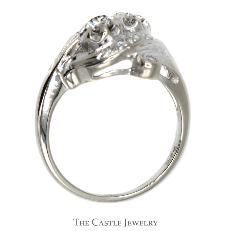 Antique Style Double Diamond Ring with Diamond Accents in 14k White Gold