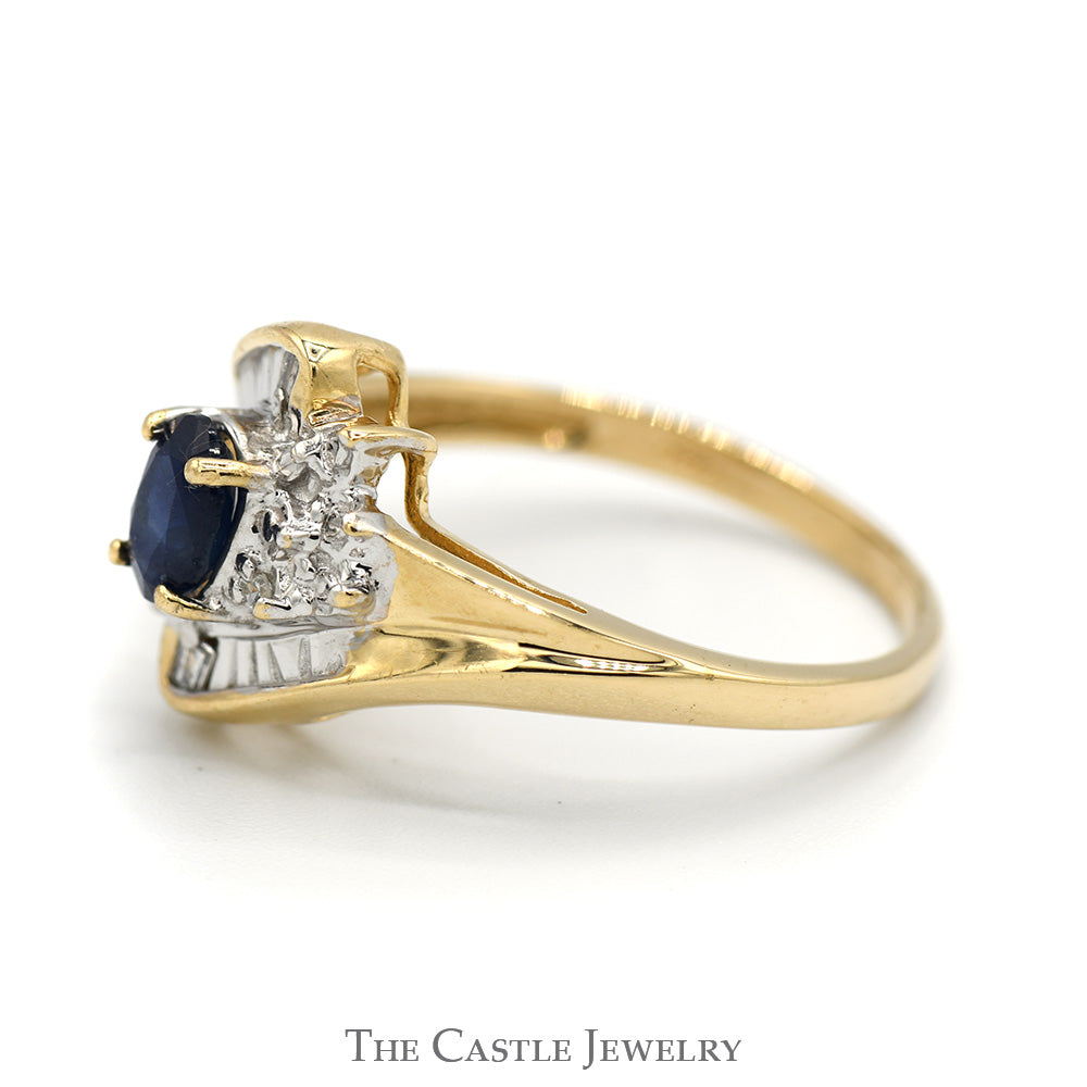 Oval Sapphire Ring with Illusion Set Diamond Accents in 14k Yellow Gold