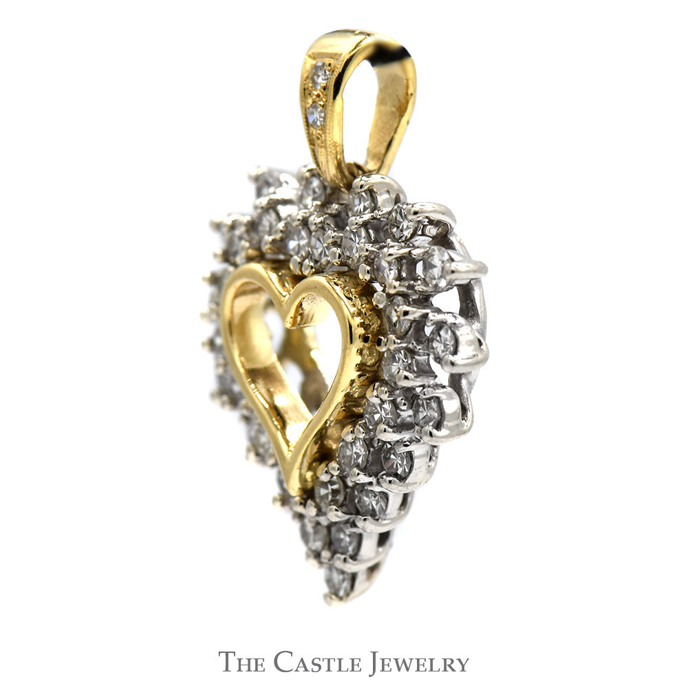 Open Heart Shaped 3/4cttw Diamond Cluster Pendant in 14k Yellow Gold