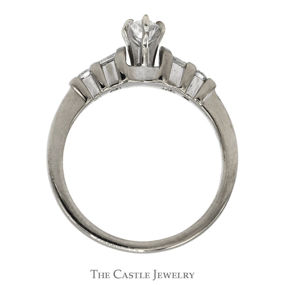 Marquise Diamond Engagement Ring .38CT With Channel-Set Baguette Cut And Round Diamond Sides .50CTTW In 14KT White Gold