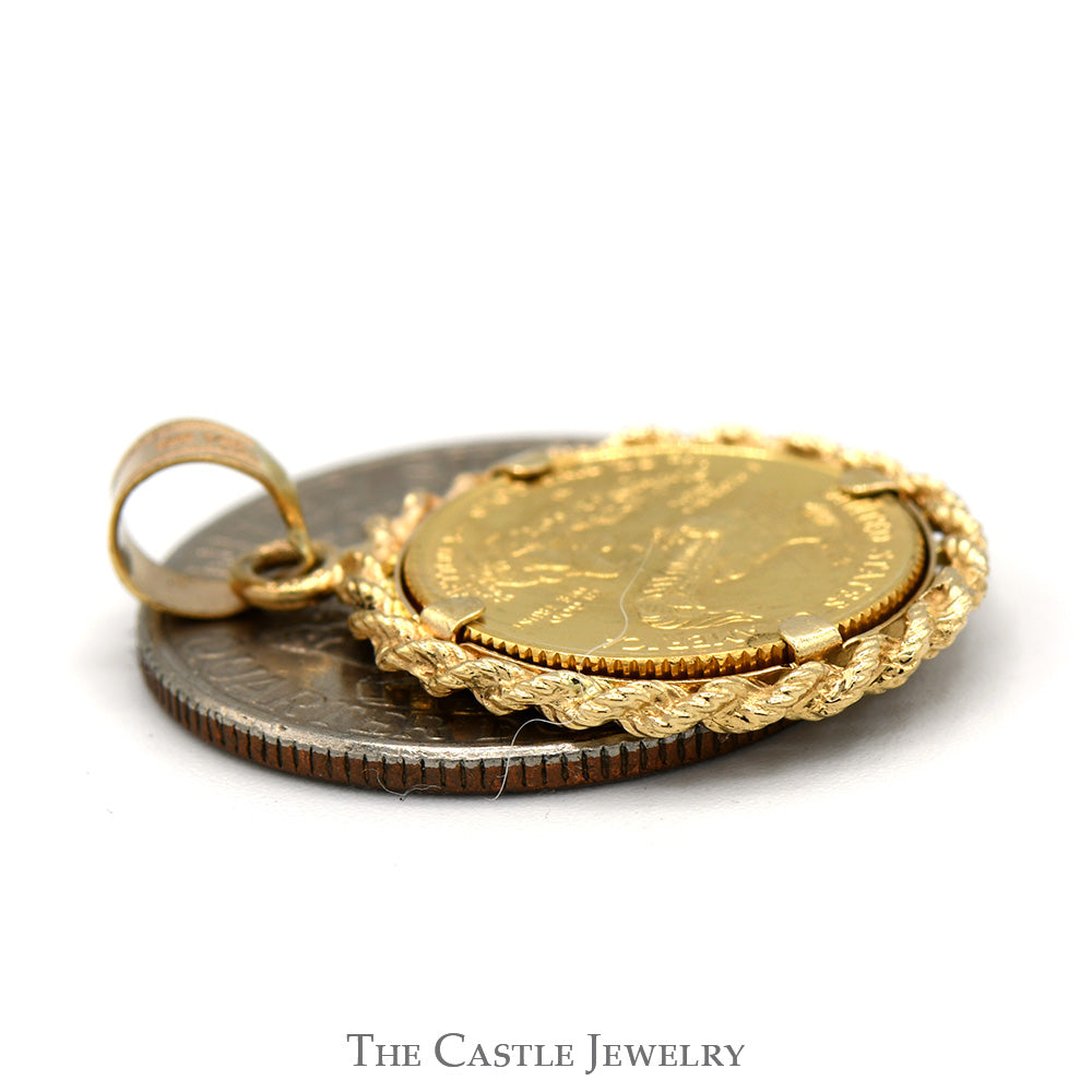 Liberty Coin Pendant with Rope Bezel in 14k Yellow Gold