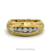 1/3cttw 5 Round Diamond Men's Band with Brush Textured Design in 10k Yellow Gold - Thumbnail 1