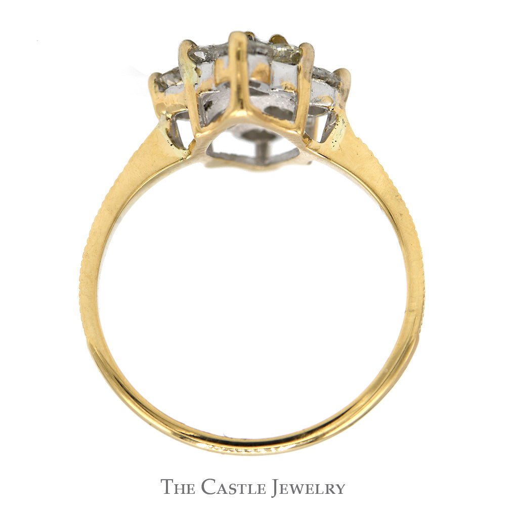 1.75cttw Marquise Shaped Diamond Cluster Ring with Notched Sides in 14k Yellow Gold