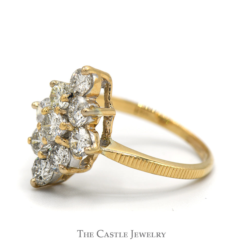 1.75cttw Marquise Shaped Diamond Cluster Ring with Notched Sides in 14k Yellow Gold