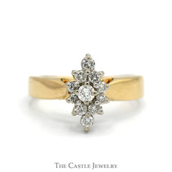 Marquise Shaped 1/2cttw Diamond Cluster Ring in 14k Yellow Gold Cathedral Mounting