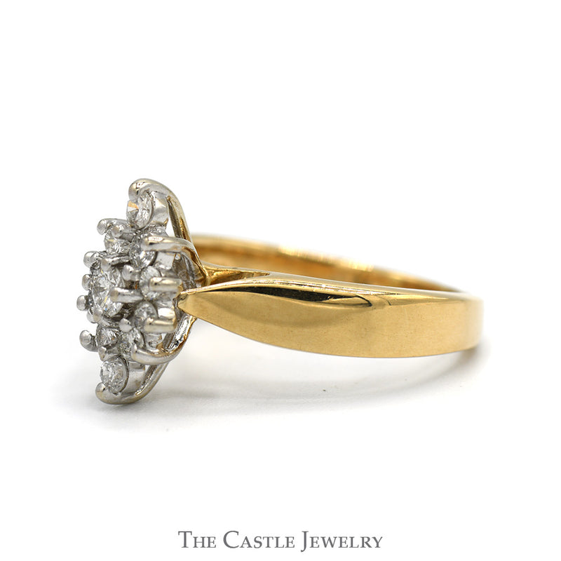 Marquise Shaped 1/2cttw Diamond Cluster Ring in 14k Yellow Gold Cathedral Mounting