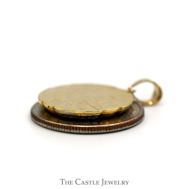 Last Supper Designed Disc Pendant in Two Tone 10k White & Yellow Gold
