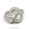 Antique Ladies Diamond Ring with Round & Single Cut Diamonds in 14k White Gold - Thumbnail 1