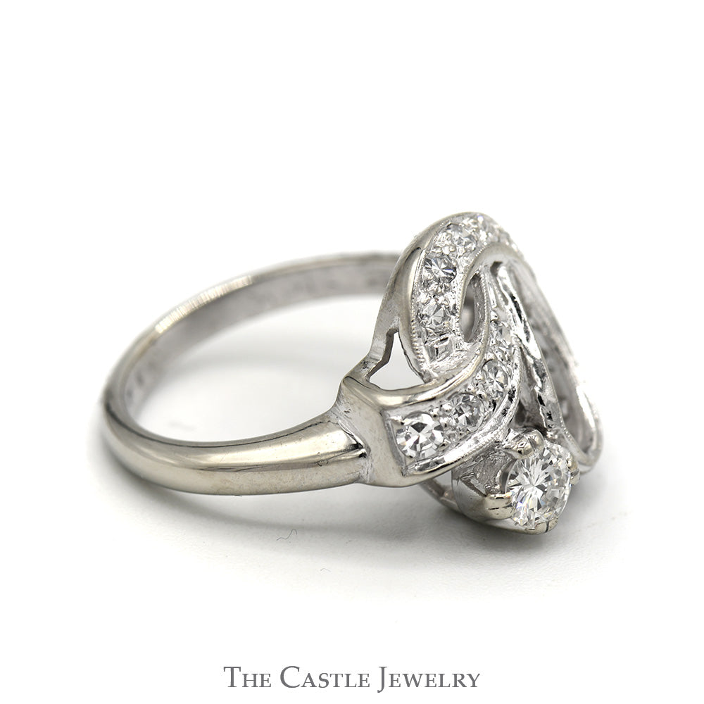 Antique Ladies Diamond Ring with Round & Single Cut Diamonds in 14k White Gold