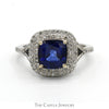 Effy Designer Cushion Cut Sapphire Ring with Double Diamond Halo and Accents in 14k White Gold - Thumbnail 1