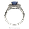 Effy Designer Cushion Cut Sapphire Ring with Double Diamond Halo and Accents in 14k White Gold - Thumbnail 2