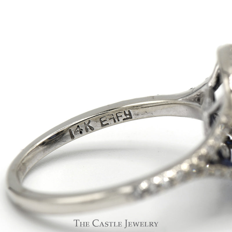 Effy Designer Cushion Cut Sapphire Ring with Double Diamond Halo and Accents in 14k White Gold