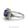 Effy Designer Cushion Cut Sapphire Ring with Double Diamond Halo and Accents in 14k White Gold - Thumbnail 3