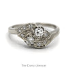 Bypass Designed Antique Style Diamond Ring in 14k White Gold - Thumbnail 1