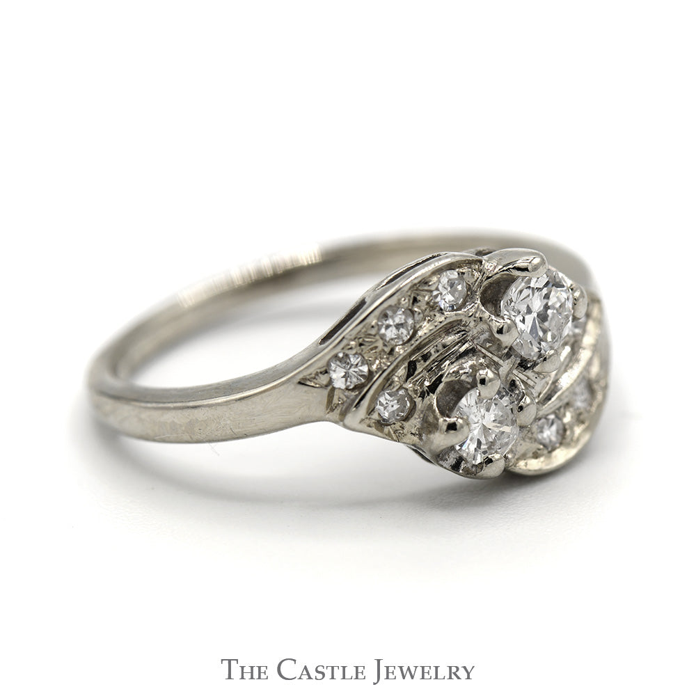 Bypass Designed Antique Style Diamond Ring in 14k White Gold