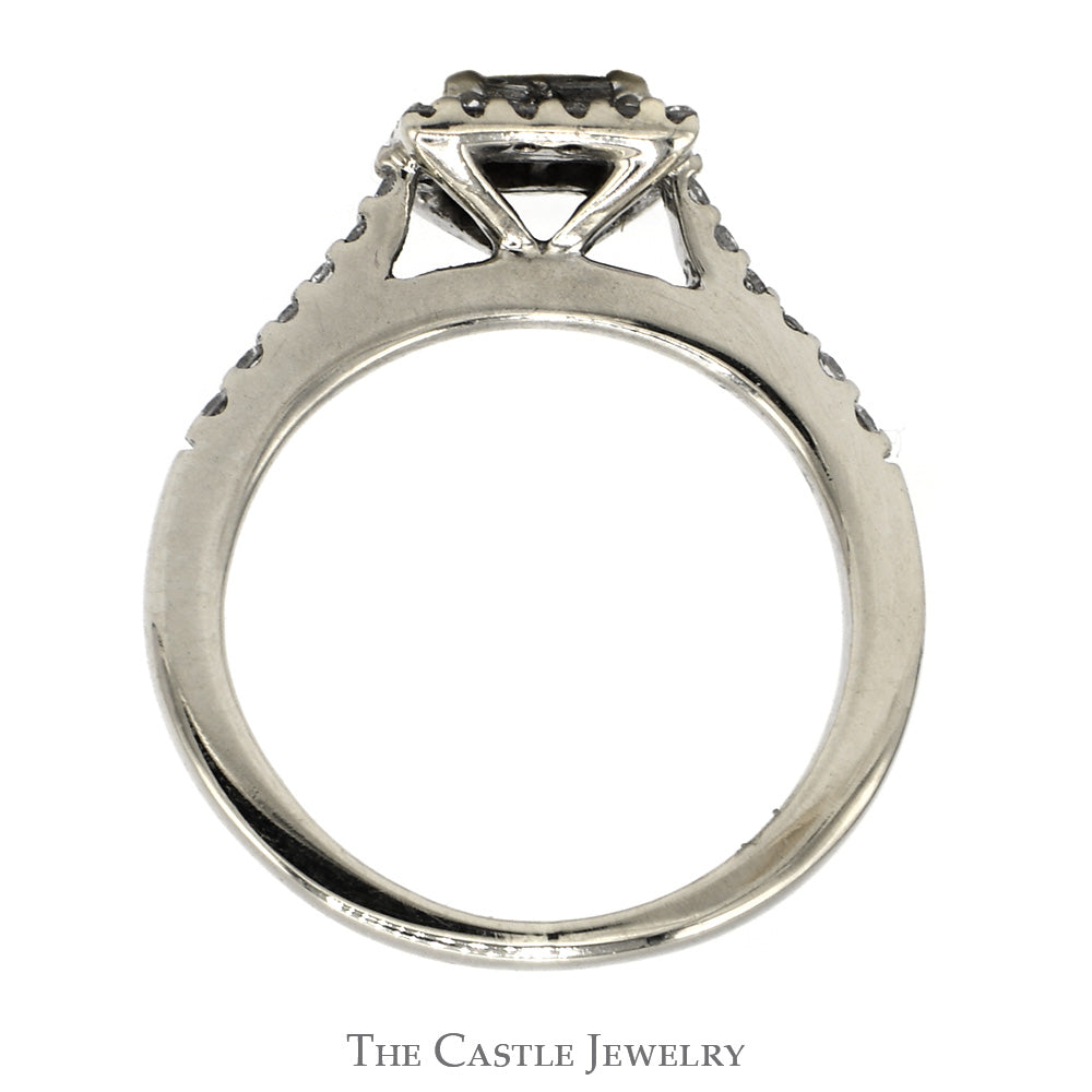Princess Cut Diamond Engagement Ring With Invisi-set Diamonds With Halo And Diamond Sides .38CTTW In 14KT White Gold