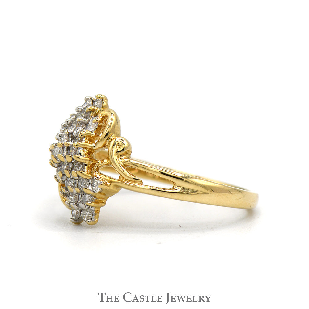 Diamond Waterfall Ring With Open Bypass Sides .25 CTTW In 14KT Yellow Gold