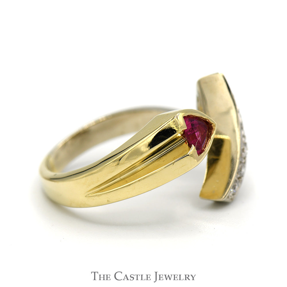 Trillion Cut Pink Tourmaline Ring with Diamond Accents in 14k Two Tone White & Yellow Gold