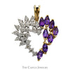 Open Heart Shaped Marquise Cut Amethyst & Round Diamond Cluster Pendant in 10k Yellow Gold - Thumbnail 1