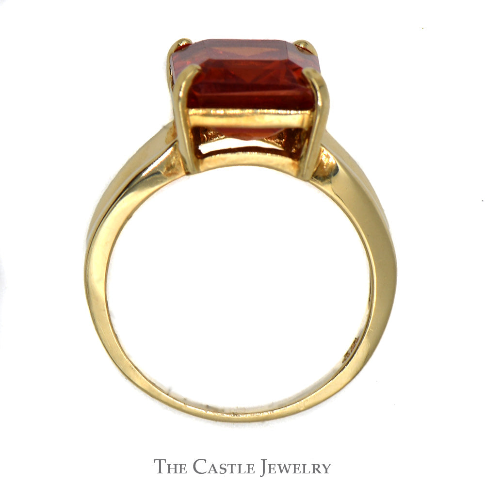 Rectangle Cut Fire Opal Ring in 10k Yellow Gold Concaved Setting