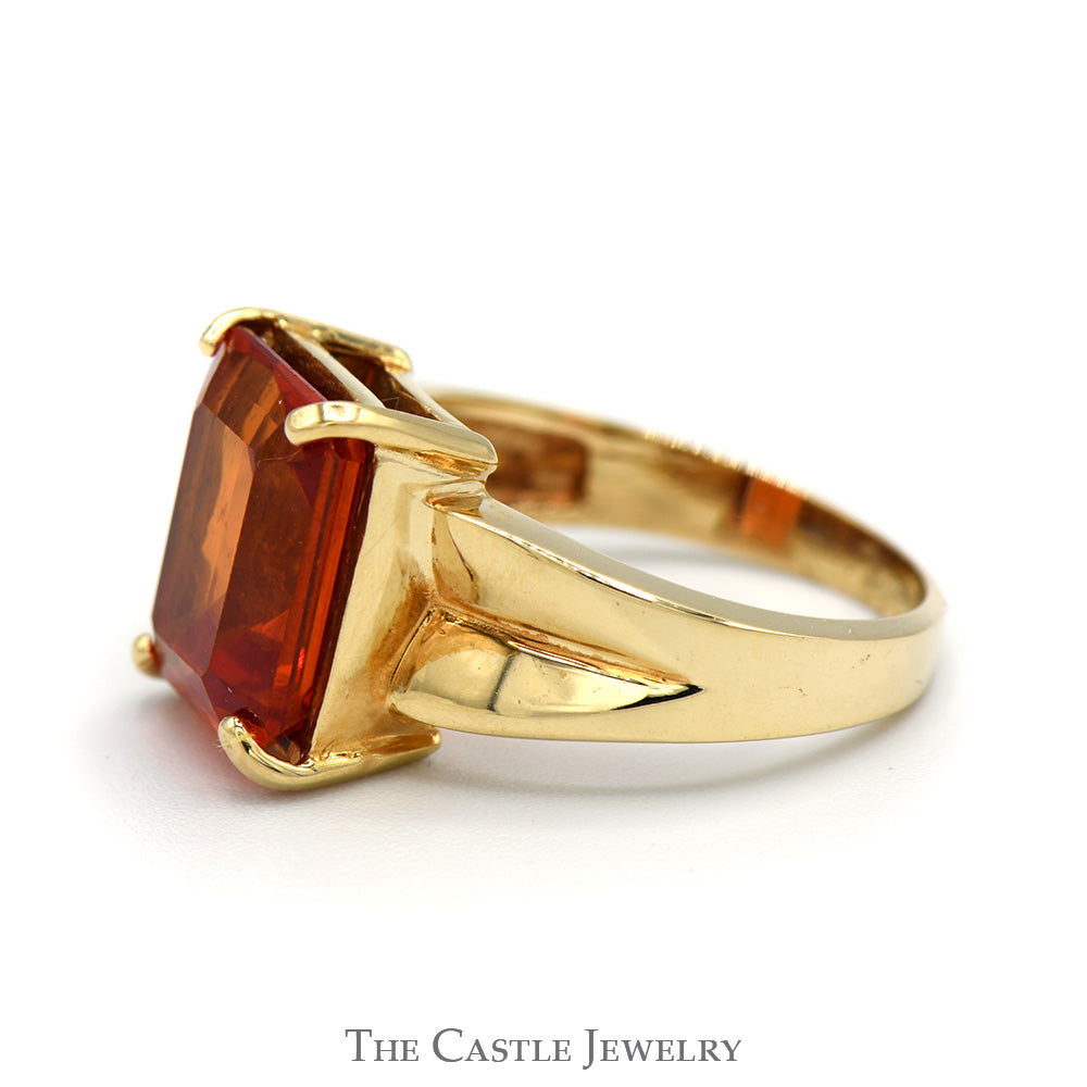 Rectangle Cut Fire Opal Ring in 10k Yellow Gold Concaved Setting
